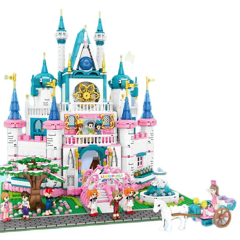 

604003 Xiaoling toys princess pink girl Castle assembling small particles puzzle building blocks toy decoration children gifts
