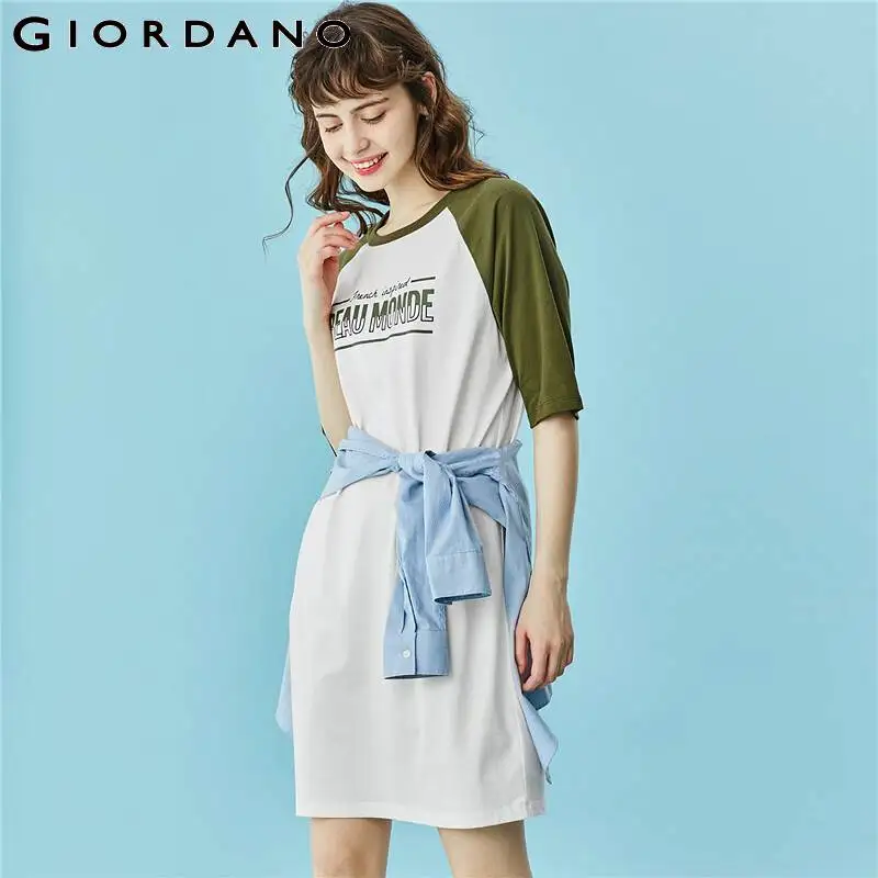 Giordano женское платье с коротким рукавом принтом | Женская одежда