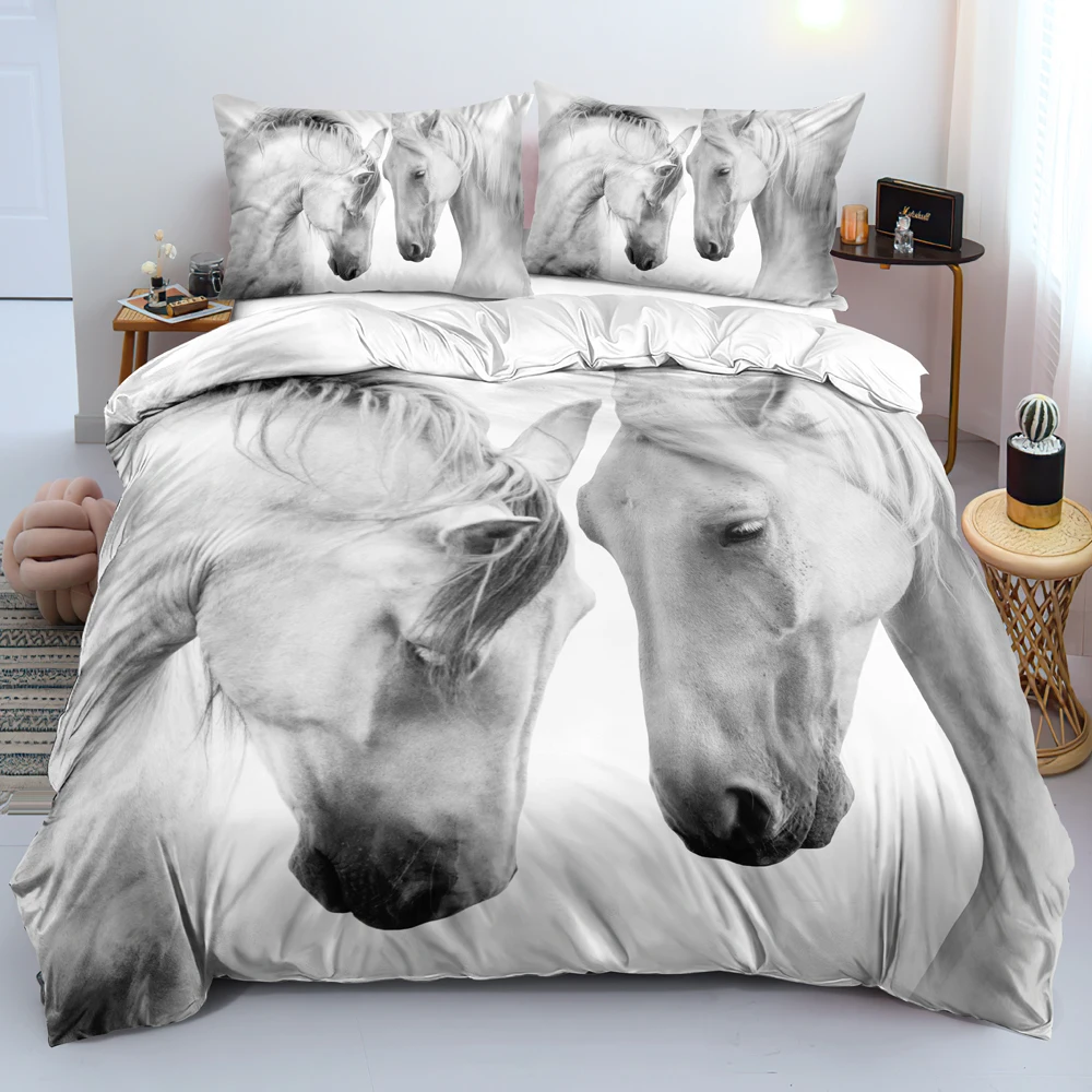 

3D Couple Horses Bed Linen Custom Design Quilt/Blanket Cover Set Single Full Queen King Size Bedding Set Luxury Home Textile