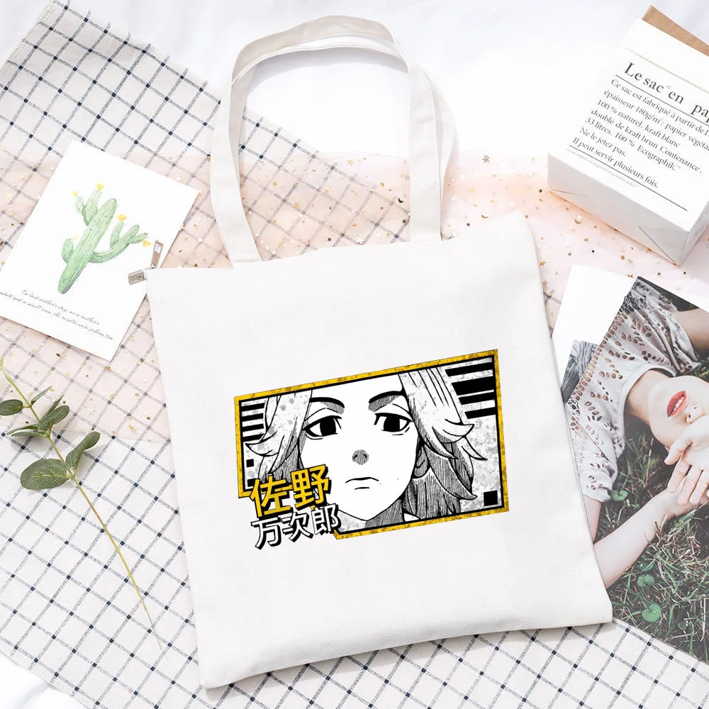 Холщовые сумки через плечо с рисунком из аниме Токио рептилии черные/белые