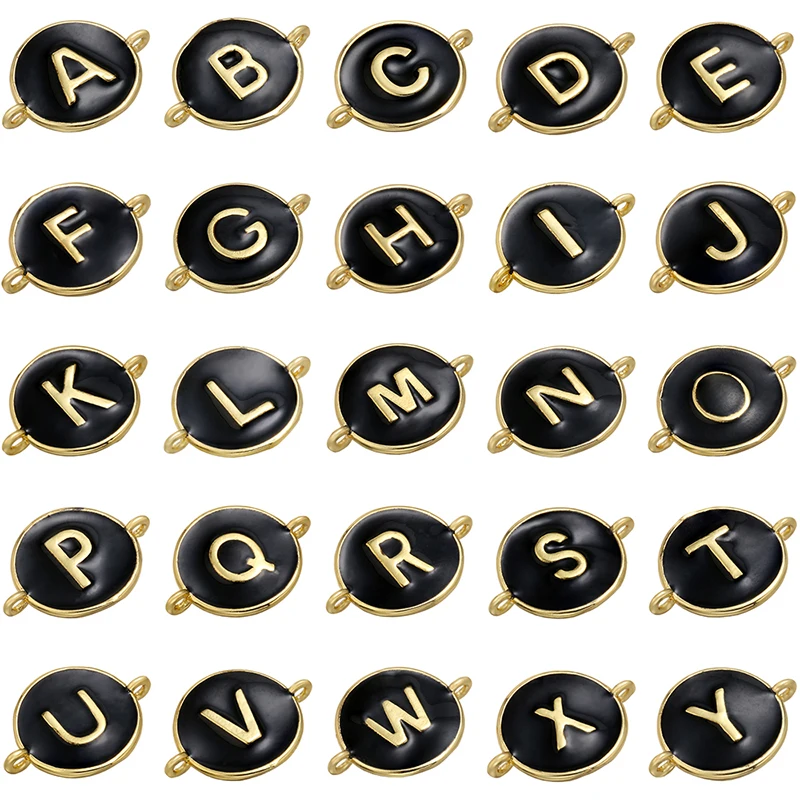 26 букв соединитель бусины латунь черная эмаль разделитель бисера для DIY ювелирных изделий для ожерелья аксессуары ручной работы