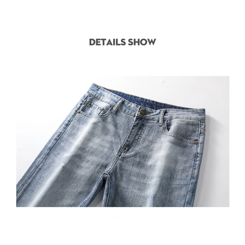 High-End Spring And Summer Thin Section Of Youth Men's Jeans Mid-Waist Cotton Retro Slim Stretch Feet Men's Clothing Trousers