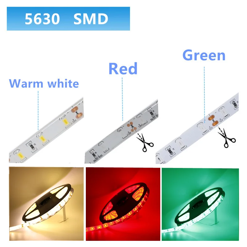 1/2/3/4/5M IP65 Водонепроницаемый/без Светодиодные ленты светильник 5630 SMD DC12V 60 Светодиодный s/M 5730 бар гибкий светильник ярче, чем 3528 5050 светодиодный лента