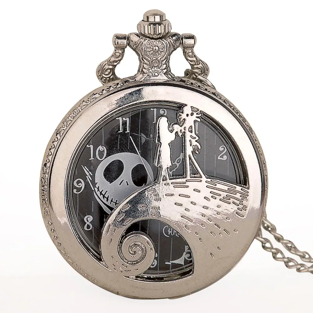 Стимпанк рождественские тематические карманные часы с цепочкой Sally Jack Skellington Fob