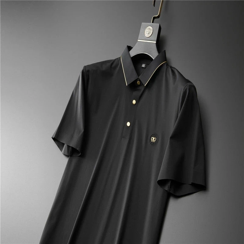 

2021 new high-end lapel Outfits men's summer business silky slim short sleeve casual sports two-piece men's clothing