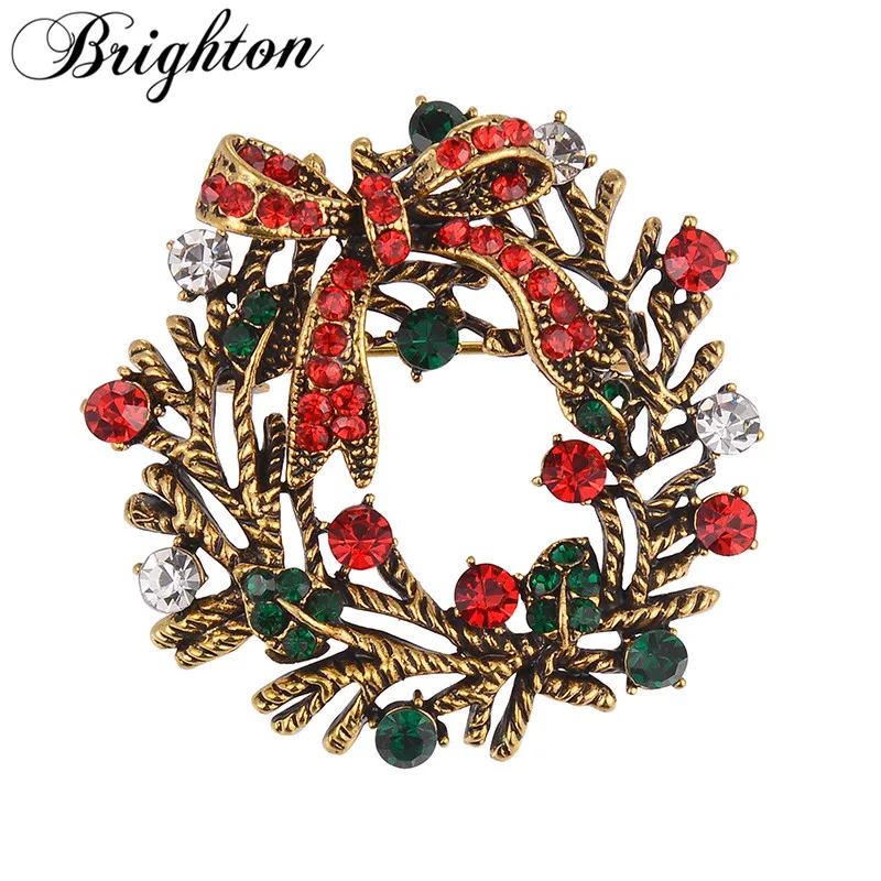 

Brighton 2021 Fashion Christmas Butterfly Brooches Colorful Crystal Wreath Brooch Pins For Women Party Trendy Jewelry Xmas Gift
