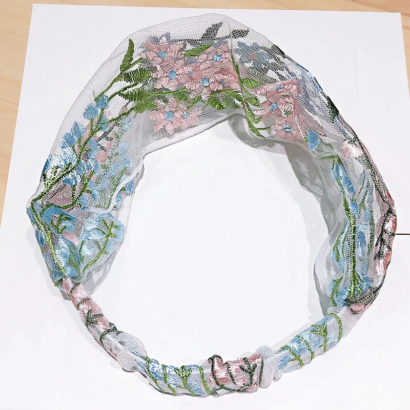 

1 Pc Elegant embroidered headband Women Embroidery Flower Chiffon Headband Bandans Sweet Hair Ornament Hairband Turban diademas