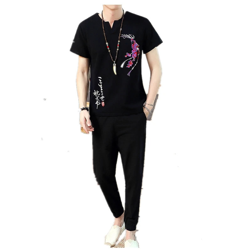 

(Shirt + trousers) summer fashion men shirt Man Cotton and linen shirts Short sleeve men's casual shirts men size M to 4XL