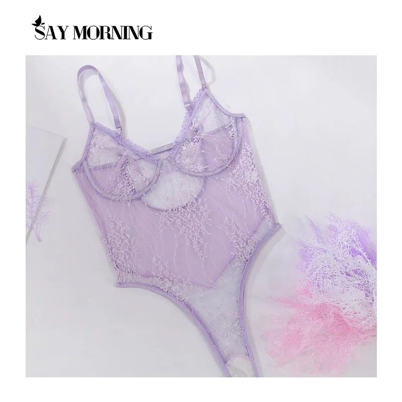 

Женское сексуальное боди SAY MORNING, кружевное Сетчатое Прозрачное нижнее белье на косточках, бюстгальтер с вышивкой, цельный пижамный комплек...