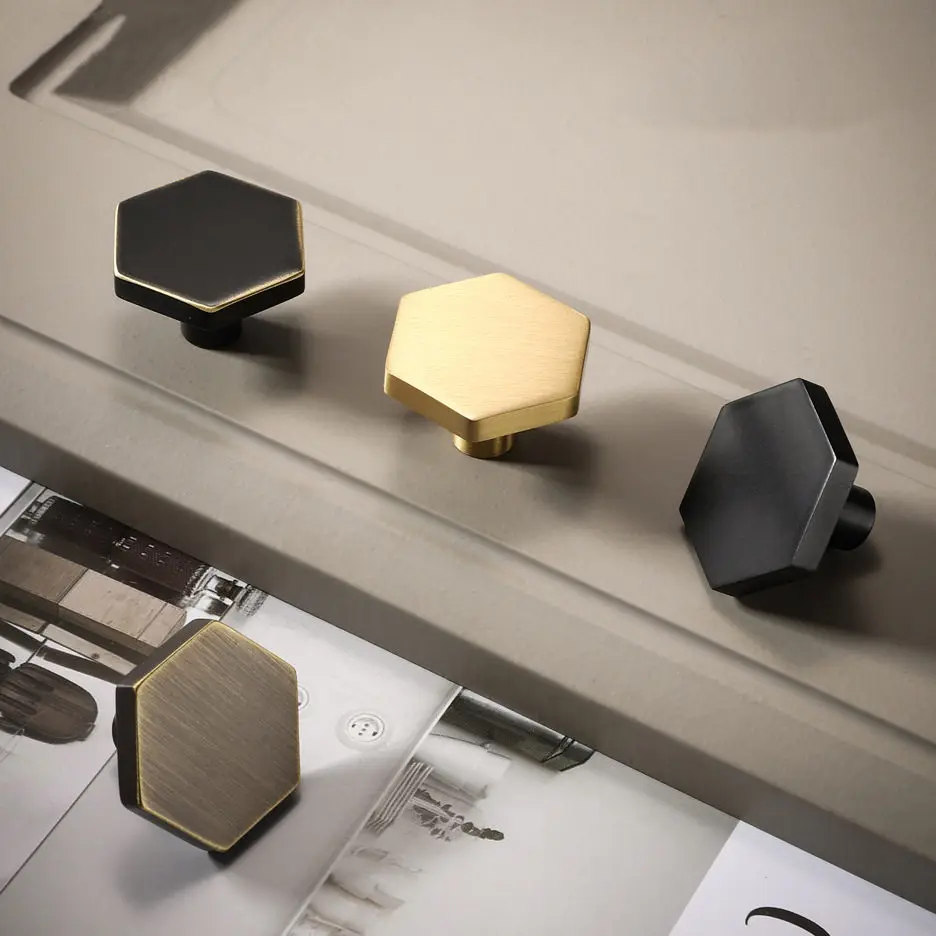 

Brass Handle/knob Hexagon Single Hole Handles Cabinet Drawer Pulls Gold Black Knobs Kitchen Bathroom Furniture Hardware Handle