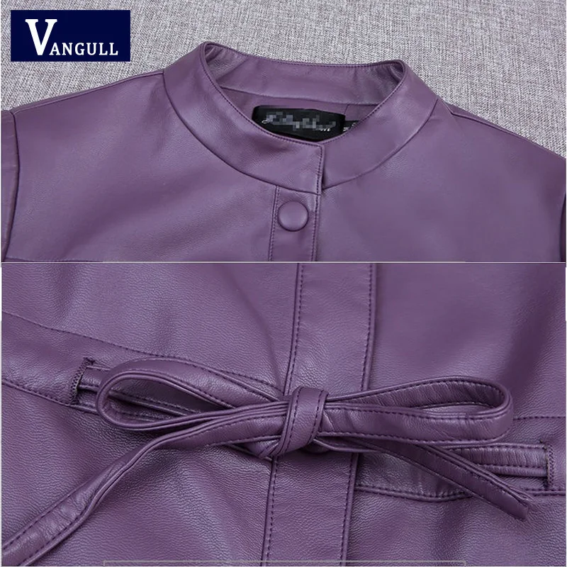 Vangull leather кожаная куртка женская мода тонкий ремень Длинная женская куртка PU мотоциклетная осенне-зимняя верхняя одежда шикарное пальто