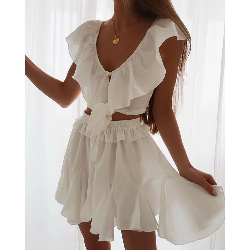 Женские хлопковые туника с оборками пляжная одежда воланами пляжное платье