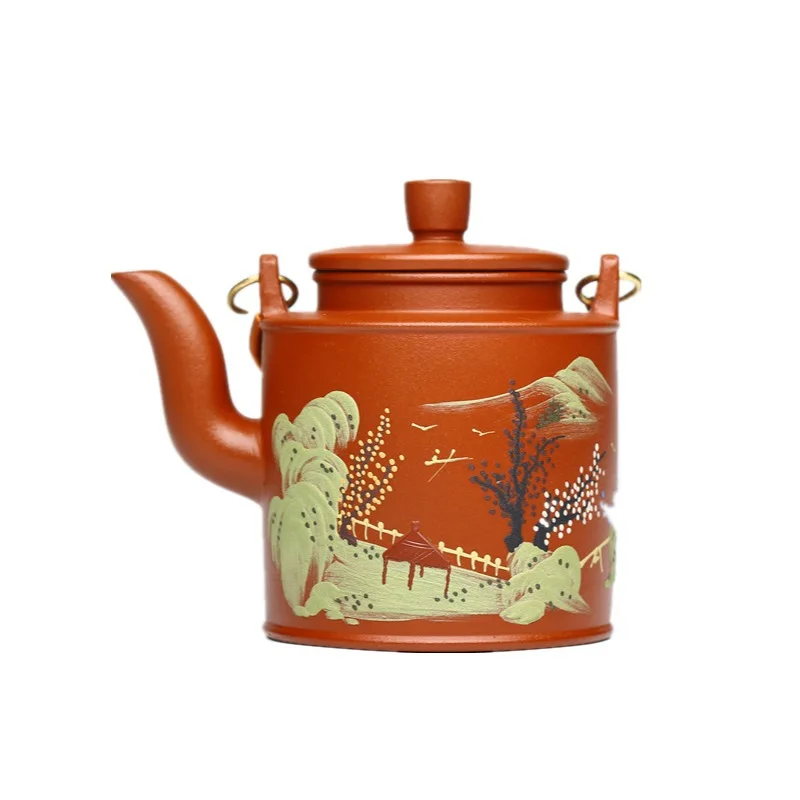 

Yixing purple clay pot raw ore, clear cement mud painting, lifting beam, foreign barrel pot, excellent tea pot