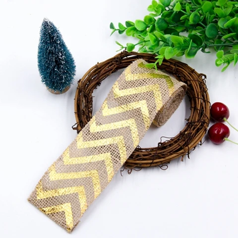 Gold wave 2 м/лот, Рождественская джутовая Мешковина в рулонах, Hessian, лента с мультяшным принтом, деревенский стиль, винтажное украшение для рождественской вечеринки - Цвет: Gold wave