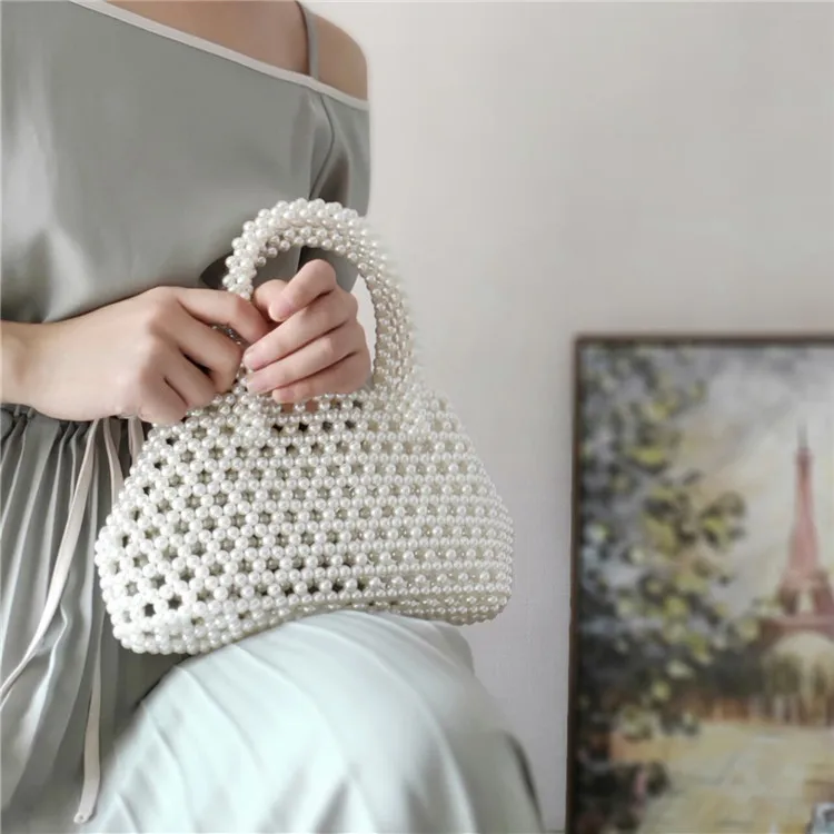 

Retro pearls bag Acrylic crystal beaded box totes bag women Totes Lady Elegant party handbag 2020 summer vintage luxury brand