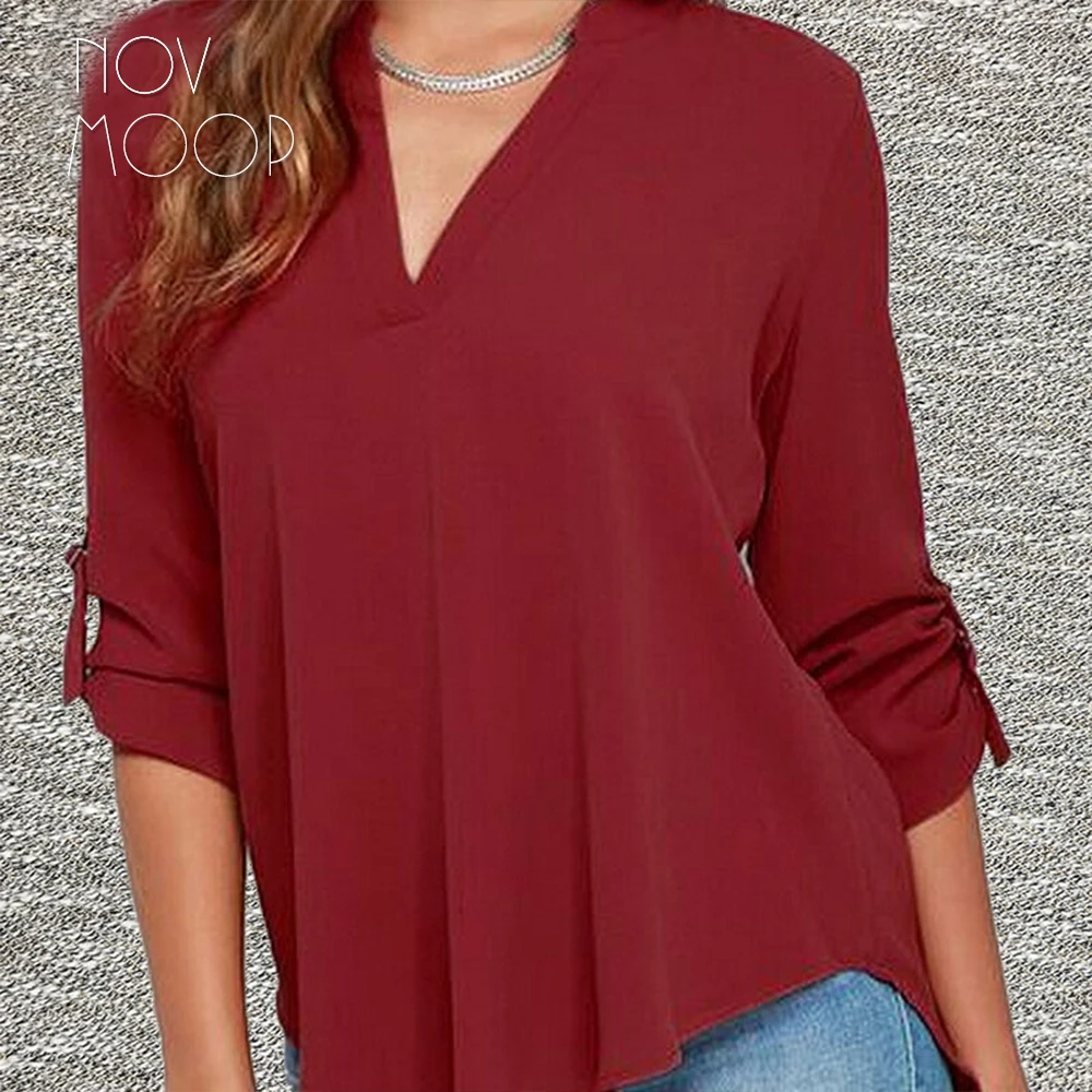 Женская шифоновая блузка с v-образным вырезом свободная рубашка топы больших