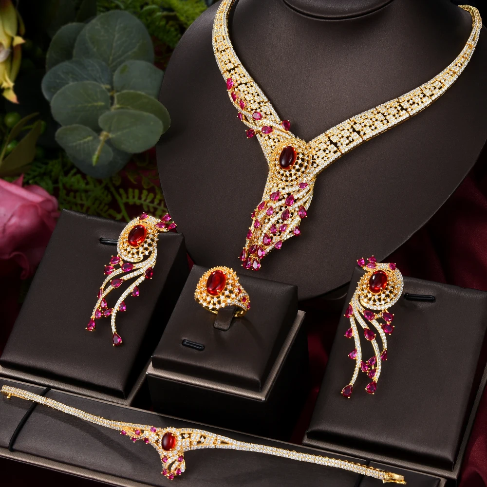 

missvikki Luxury Phoenix Noble Nigerian Indian Bridal Wedding Full Cubic Zirconia Necklace Bangle Earrings Ring Jewelry Set