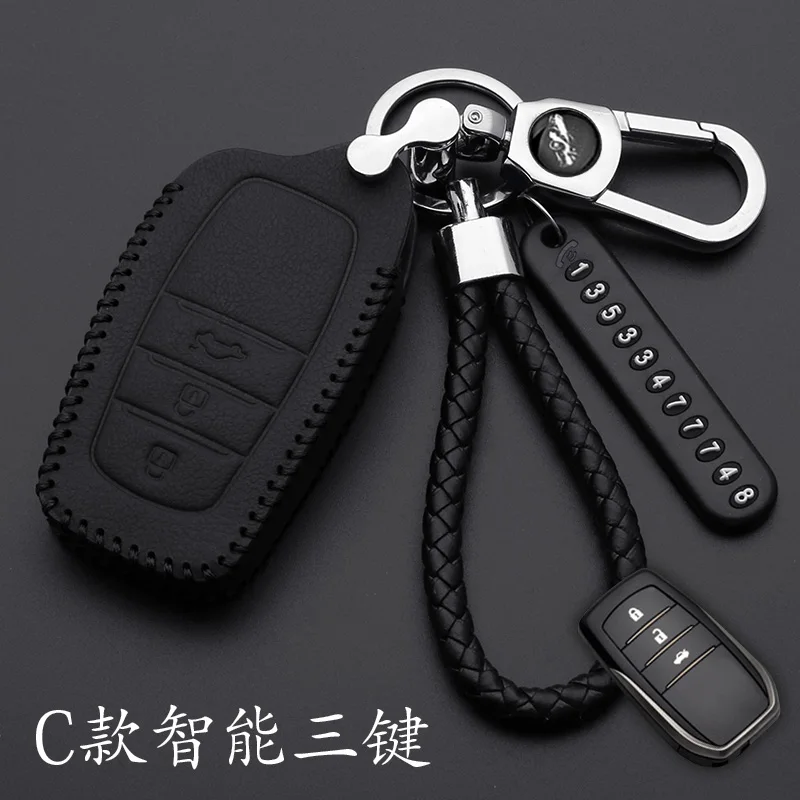 For Toyota Hilux Fortuner Land Cruiser Camry leather Remote Key Case Fob Shell Cover Skin Holder 3 Button 2016 2017 2018 | Автомобили и