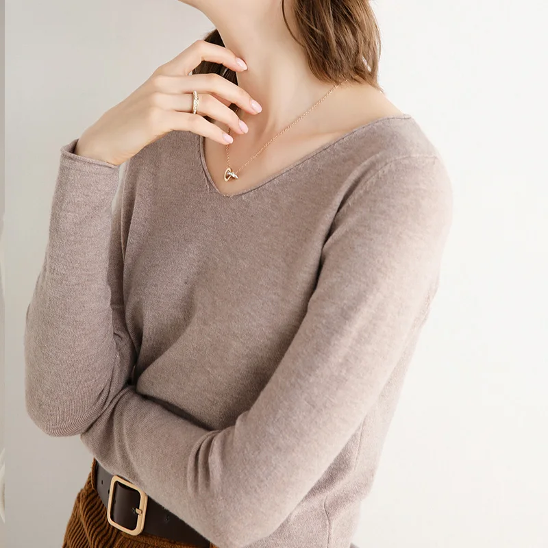 

Women's sweater bottoming shirt autumn & winter 2020 new gentle style V-neck sweater with long-sleeved knitted top