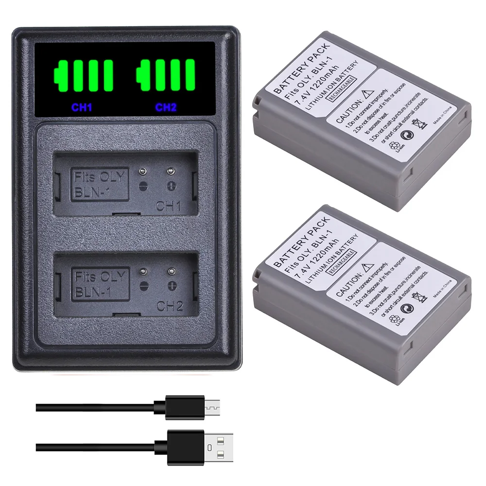 

BLN-1 PS BLN1 PS-BLN1 Battery + LED Dual Charger with Type C for Olympus OM-D E-M1, Olympus Pen F, OM-D E-M5, PEN E-P5, OM-D