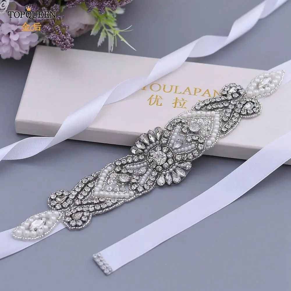 TOPQUEEN S208 серебряные стразы свадебный пояс лента для талии черные свадебные пояса