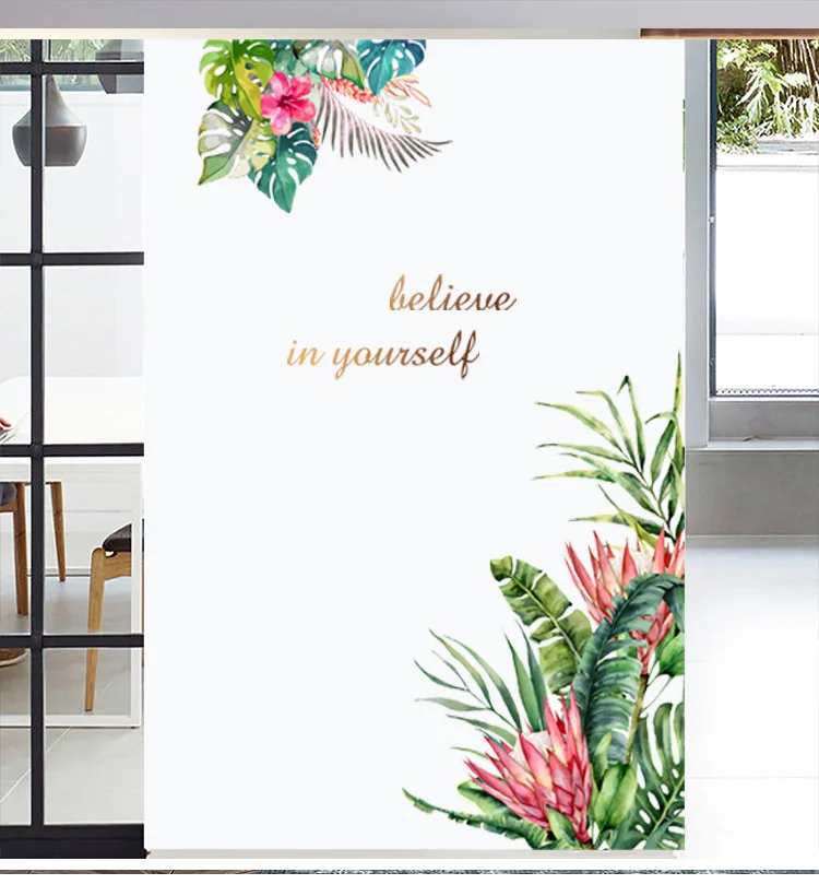 

120*80cm Red Flowers Green Leaf Wall Stickers for Living room Bedroom Door Decor Vinyl Wall Decals Art Mural Home Decoration DIY