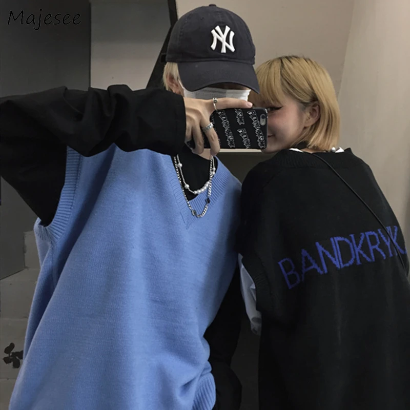 

Мужской свитер, жилет с V-образным вырезом, винтажный Свободный Топ в стиле Харадзюку без рукавов, корейские трикотажные свитеры в стиле оль...