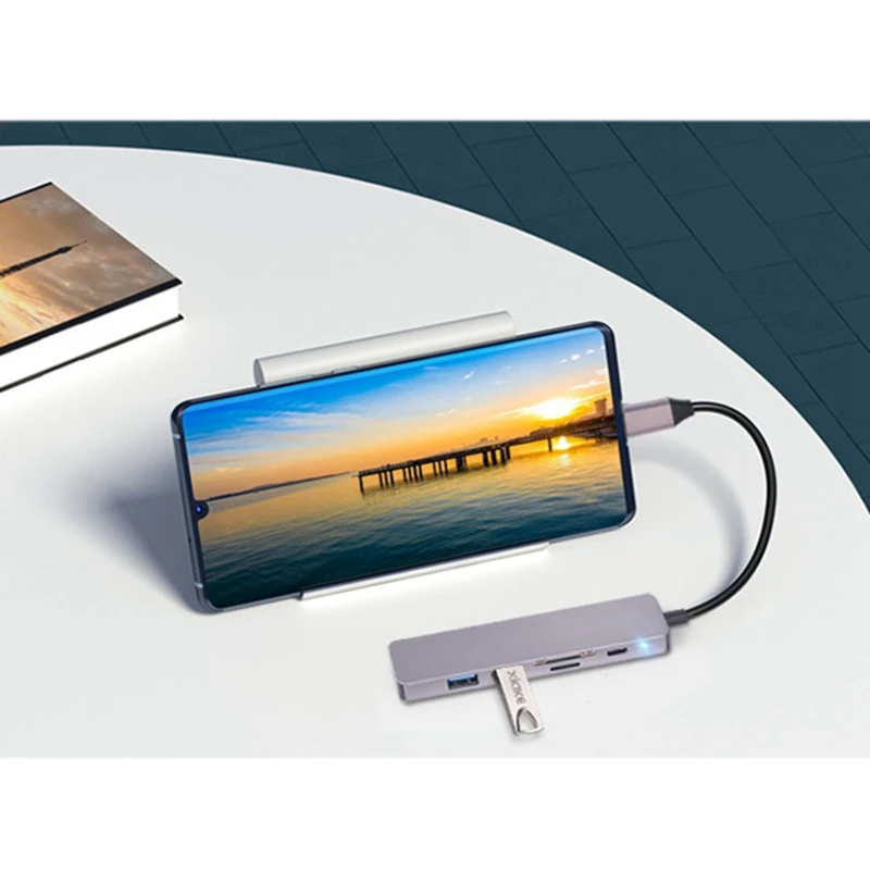 

USB HUB Type-C Adapter 6 in 1 USB C to USB 3.0 HDMI-Compatible for Laptop Pro PC