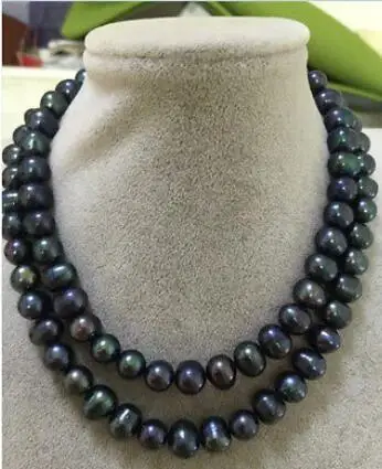 

stunning 32inch 9-10MM baroque peacock green pearl necklace