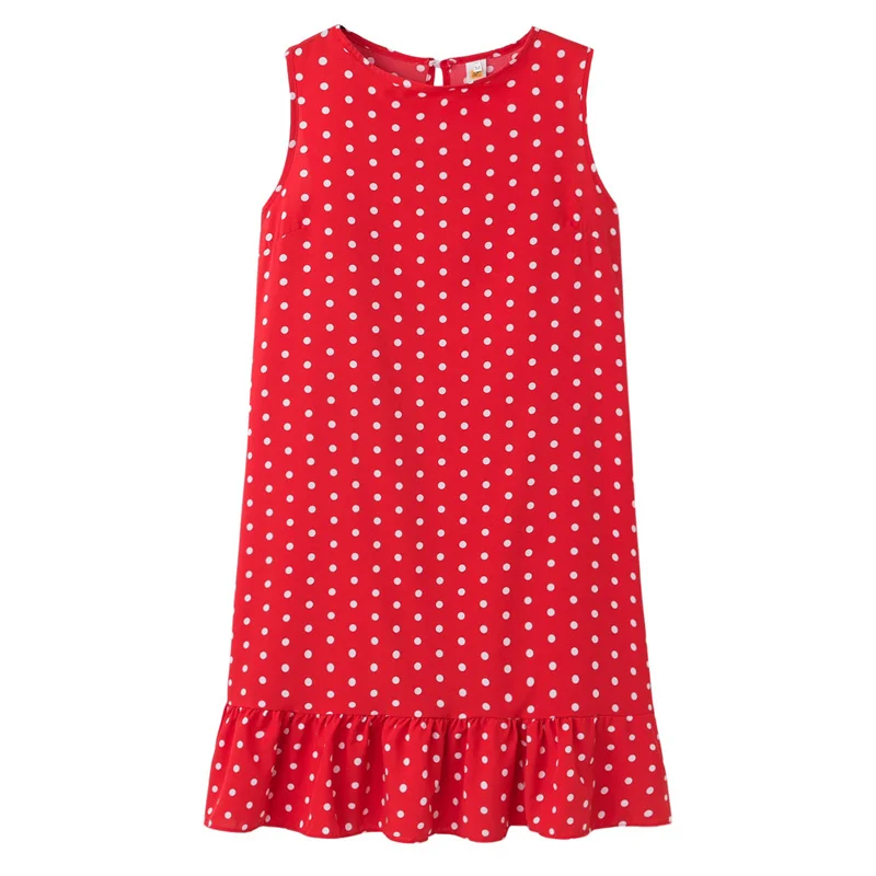 

Maternity Round Neck Sleeveless Wave Point Loose Hem Maternity Dress Knee Length Skirt