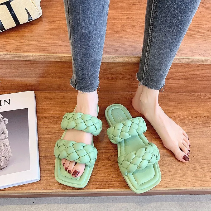 

Female Shoes Ladies' Slippers Summer Clogs Woman Low Luxury Slides Loafers 2021 Beach Designer Soft Flat Rome Basic Floral Fashi