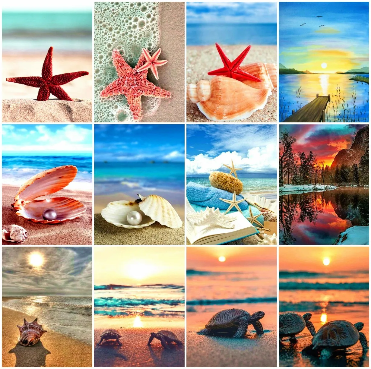 

AZQSD Алмазная вышивка ракушки морские звезды море мозаика 5D алмазная живопись пейзаж Вышивка крестиком Декор для дома ручной работы