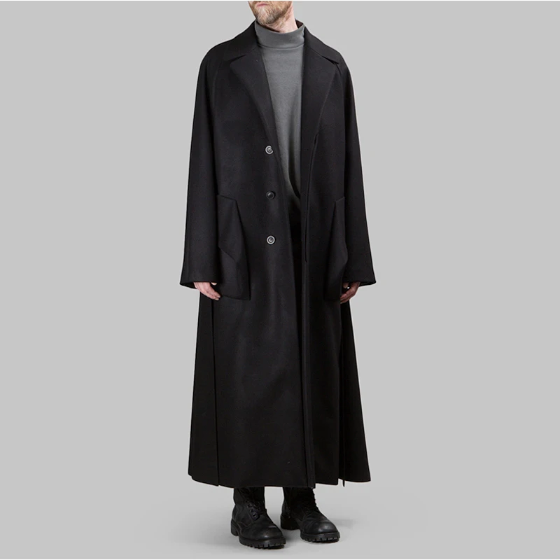 Шерстяное пальто Длинное свободное Плиссированное реглан с открытыми плечами