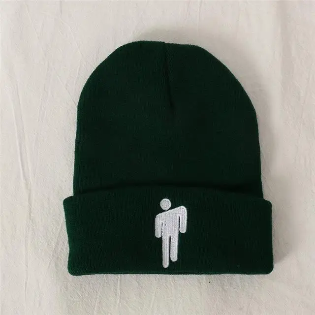 Billie Eilish Beanie цвета вязаная зимняя шапка однотонный хип-хоп трикотажный свитер шляпа костюм капитана аксессуар подарки теплая зима - Цвет: Dark Green