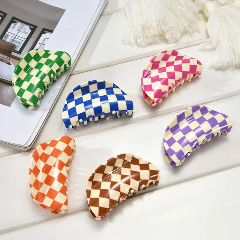 

Checkerboard Hair Claws Crab Colored Acetate Barrette Vintage Hair Clip Simple Elegant Hair Accessories Ponytail Clip Crabs