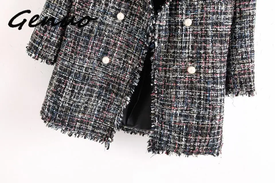 

2019 Female Jacket Autumn Winter Women's Jacket Pearl Button Female Bomb Jacket Twill Winter Plaid Wool Coats Casaco Feminino