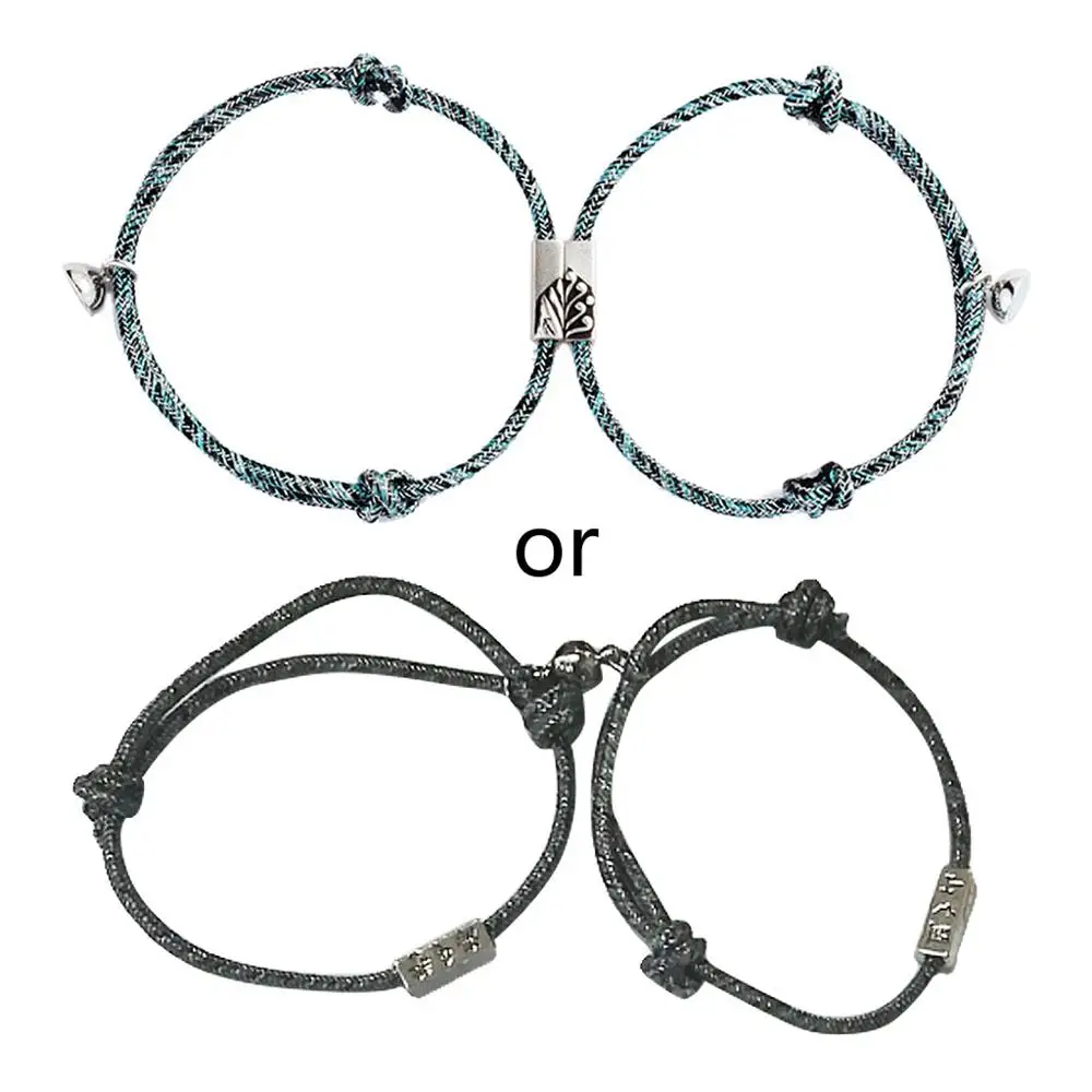 

2Pcs Minimalist Lovers Matching Friendship Bracelet Rope Braided Couple Magnetic Distance Bracelet Kit Lover Jewelry