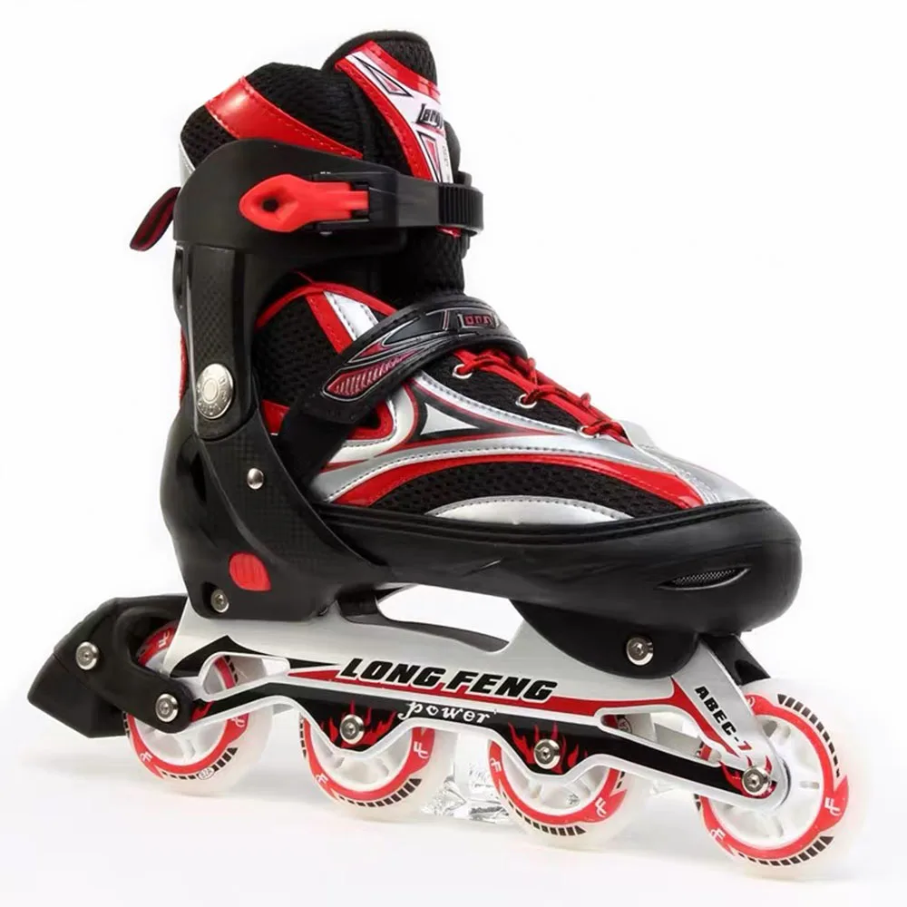 2021 New Inline Speed Skates Shoes Adjustable Size PVC Adults Men Skates Inline Professional Hockey Roller Skates Sneakers Black