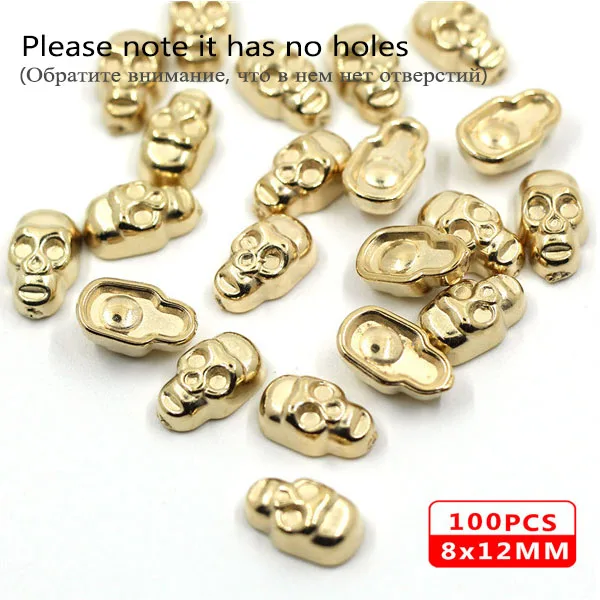 Skull Gold 100 шт шьют заклепки CCB пирамиды конусные заклепки все виды пластиковых шпильки серебристые золотые черные шипы для кожаной одежды аксессуары DIY - Цвет: Skull Gold