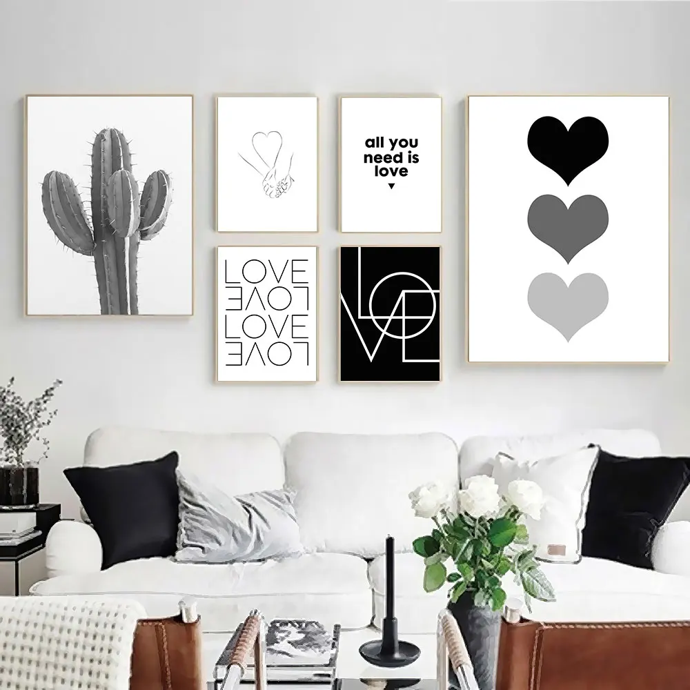

Minimalist Nordic Poster Black White Canvas Painting Quote Love On The Wall Art Print Modern Picture For Living Room Home Decor