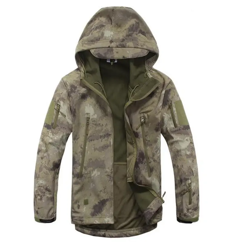 Yellow Camo Sharkskin софтшелл Куртки флис с капюшоном Камуфляж Топы корректирующие зима Охота Военная Униформа Снайпер одежда Ghillie костюм - Color: Yellow Camo