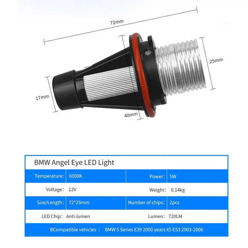 

2pcs LED Halogen Car Headlight Angel Eye Light For BMW E39 E53 E60 E61 E63 E64 E65 E66 E83 E87 525i 530i Xi 545i M5 Accessories