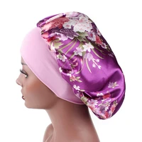 2021 new fashion satin hat hair night bonnet for women floral sleeping caps faux silk female beanies wide elastic band