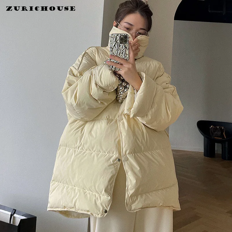 

ZURICHOUSE High Designer 90% White Duck Down Coat Female Warm Stand Collar Fluffy Puffer Parkas Oversized Women's Winter Jacket