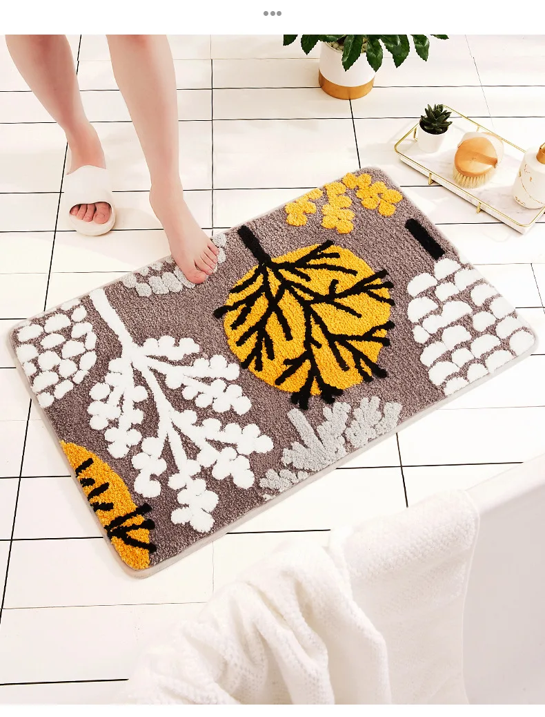 

Home Garden Floral Microfiber Bathroom Mat Line Floor Carpet Non-slip Backing Bath Decoration TPR Anti-slip Livingroom Rug