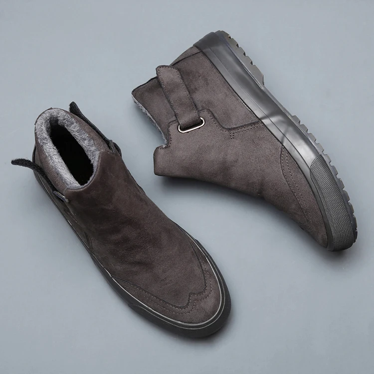 Осенне-зимние замшевые кожаные ботильоны для снега мужские ботинки обувь с мехом