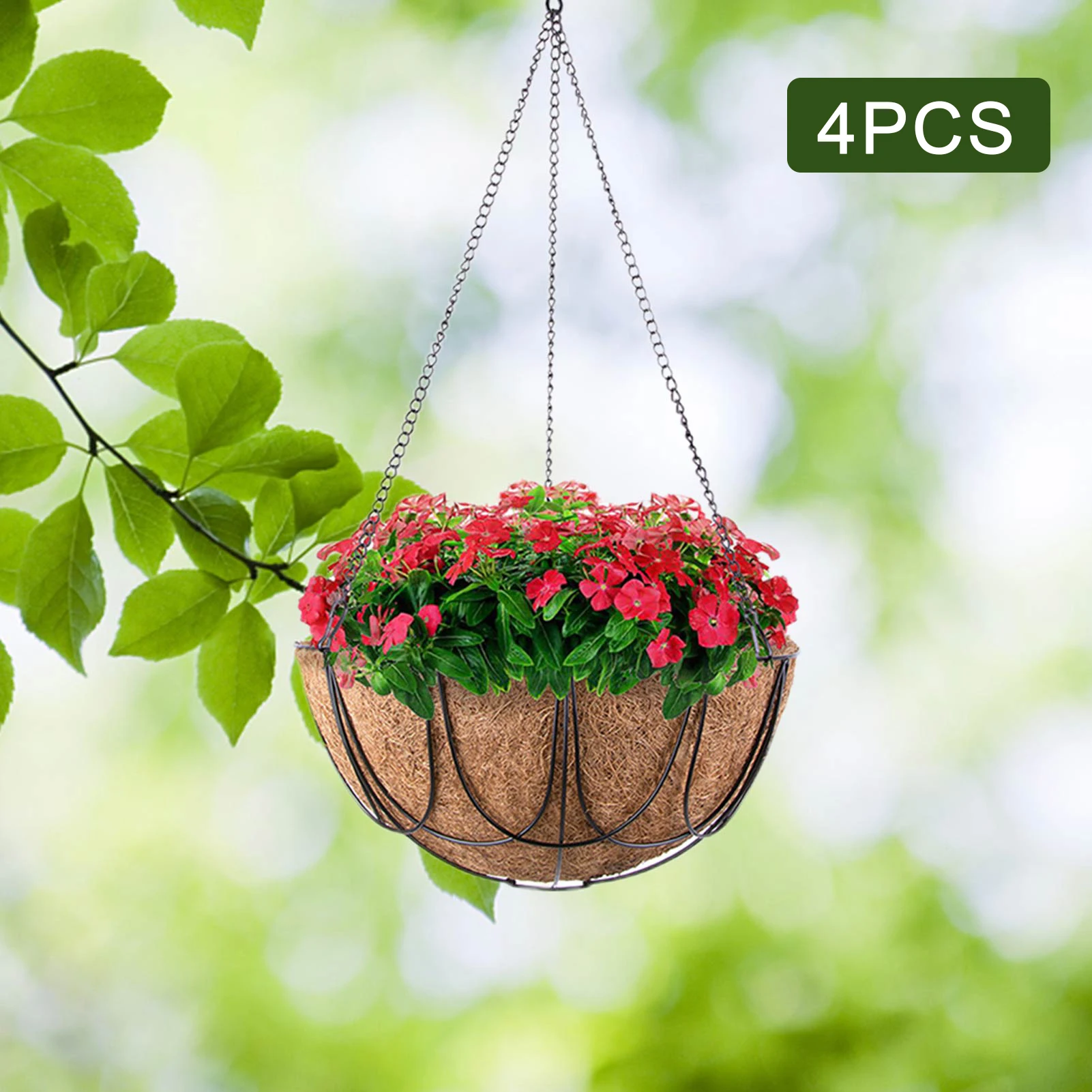 

4PCS Metal Hanging Planter Basket With Wrought Coconut Palm Flowerpot Hanger Rattan Pots Garden Planter Decorative