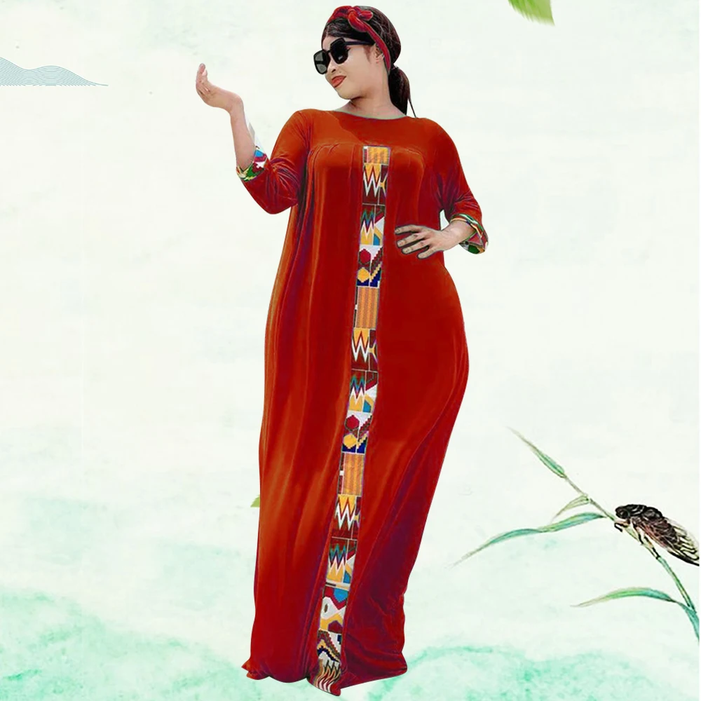 Модные женские африканские платья Abayas с новейшим рисунком и круглым вырезом