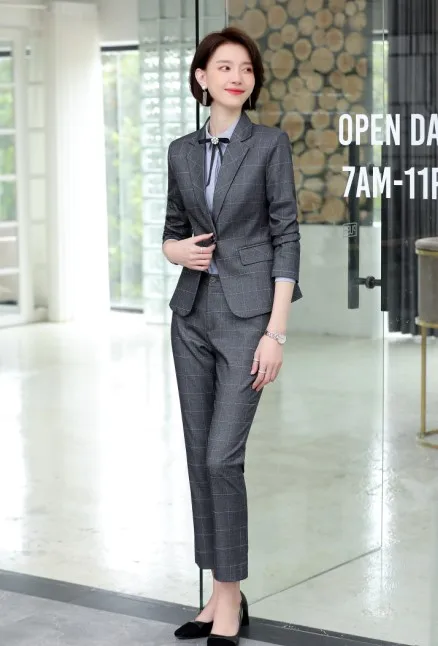 Gray coat and pants Профессиональные женские брючные костюмы Новая мода клетчатый Блейзер и брюки интервью высокого класса бизнес Формальная работа wea - Цвет: Gray coat and pants