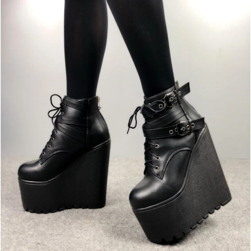 Новинка Осень зима 2019 женские ботинки на танкетке 16 см увеличенные DJ короткие